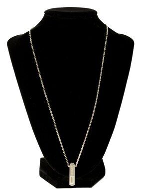Versace Silver Color Metal & Strass Logo Engraved Pendant Necklace